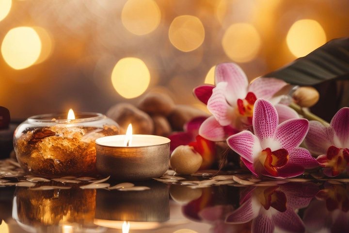Ambiente rilassante: candele e orchidee